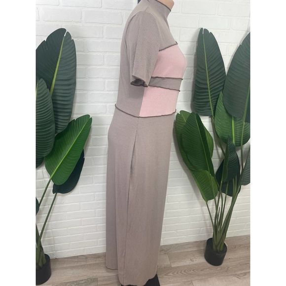 Bump Biddy Plus size maternity karla color block bodycon brown pink maxi dress - Picture 6 of 9
